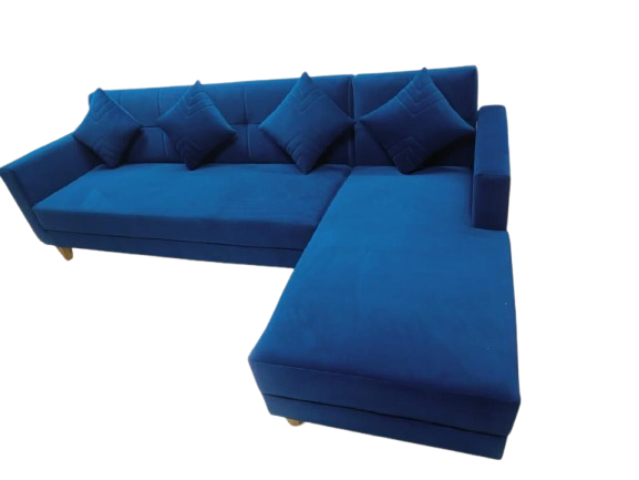 Royal Blue L-Shaped Sofa Set – Modern 5-Seater Sectional with Cushions for Living Room