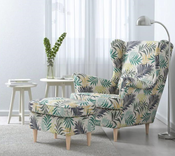 Tropical Leaf Wingback Accent Chair with Ottoman – Modern Lounge Chair for Living Room & Reading Corners