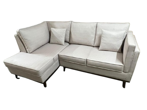 Modern Beige L-Shaped Sectional Sofa – Minimalist Fabric Couch with Chaise for Living Room & Apartments