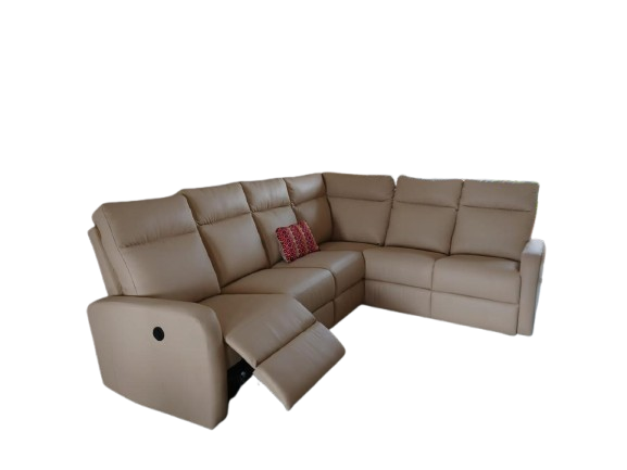 Premium Beige Leatherette L-Shaped Recliner Sofa – Motorized Sectional Couch for Home Theater & Living Room