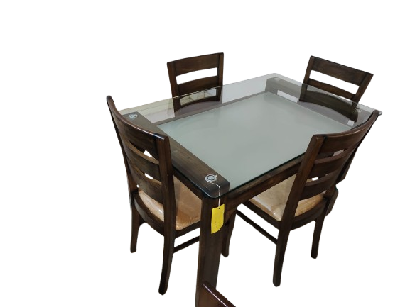 4-Seater Wooden Dining Table with Frosted Glass Top – Elegant Compact Dining Set