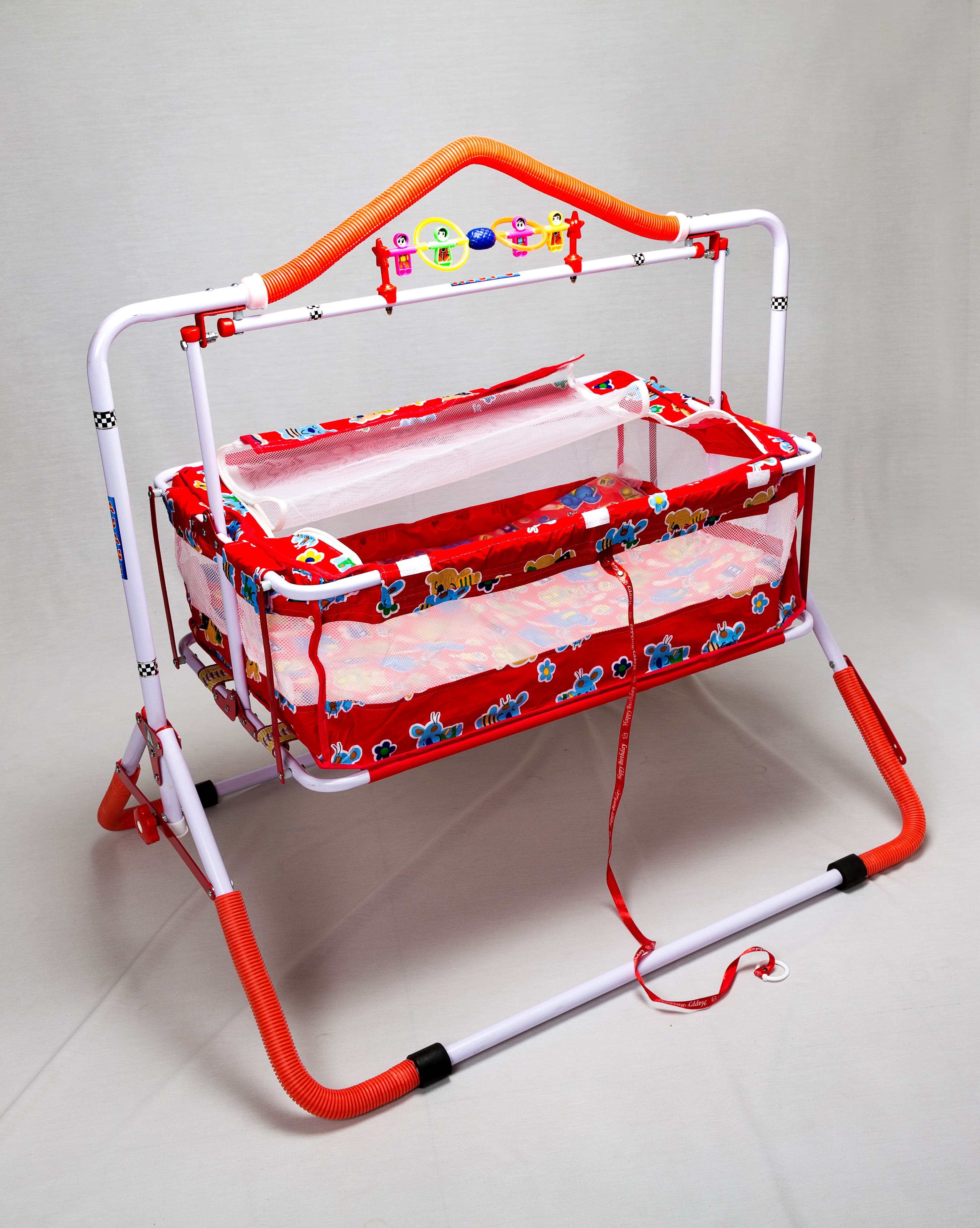Ajani 7-8 Baby Cradle with Swing, Mosquito Net  – Foldable & Portable (Red)