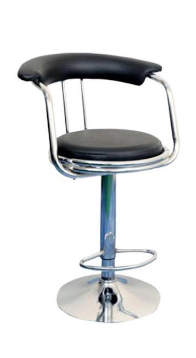 Modern Adjustable Bar Stool with Chrome Finish | Black Leatherette Cushion | 360° Swivel
