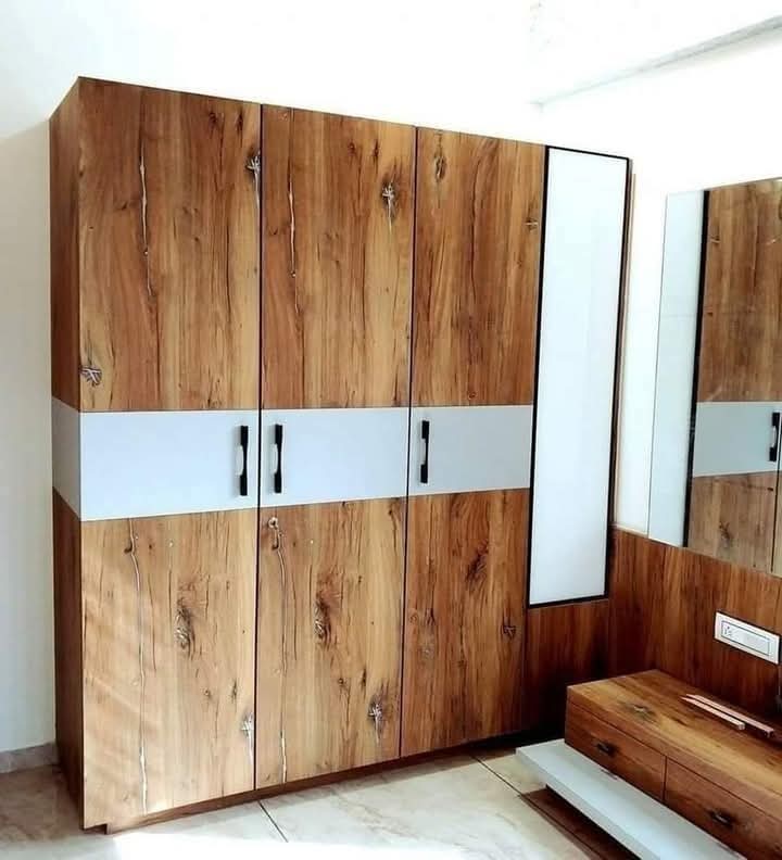 Premium Wooden Wardrobe with Mirror | Modern 4-Door Almirah for Bedroom