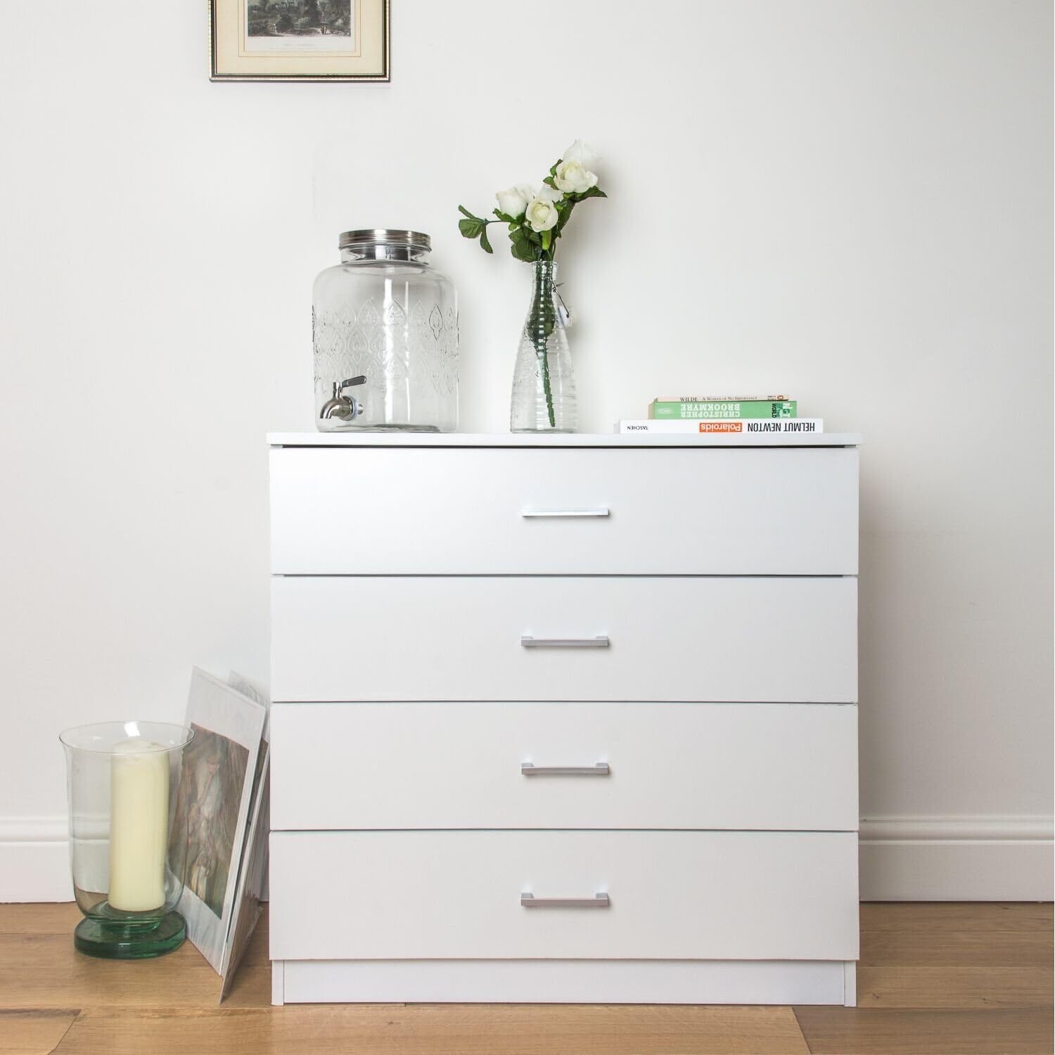 Minimalist White Chest of 4 Drawers | Modern Bedroom Storage Cabinet