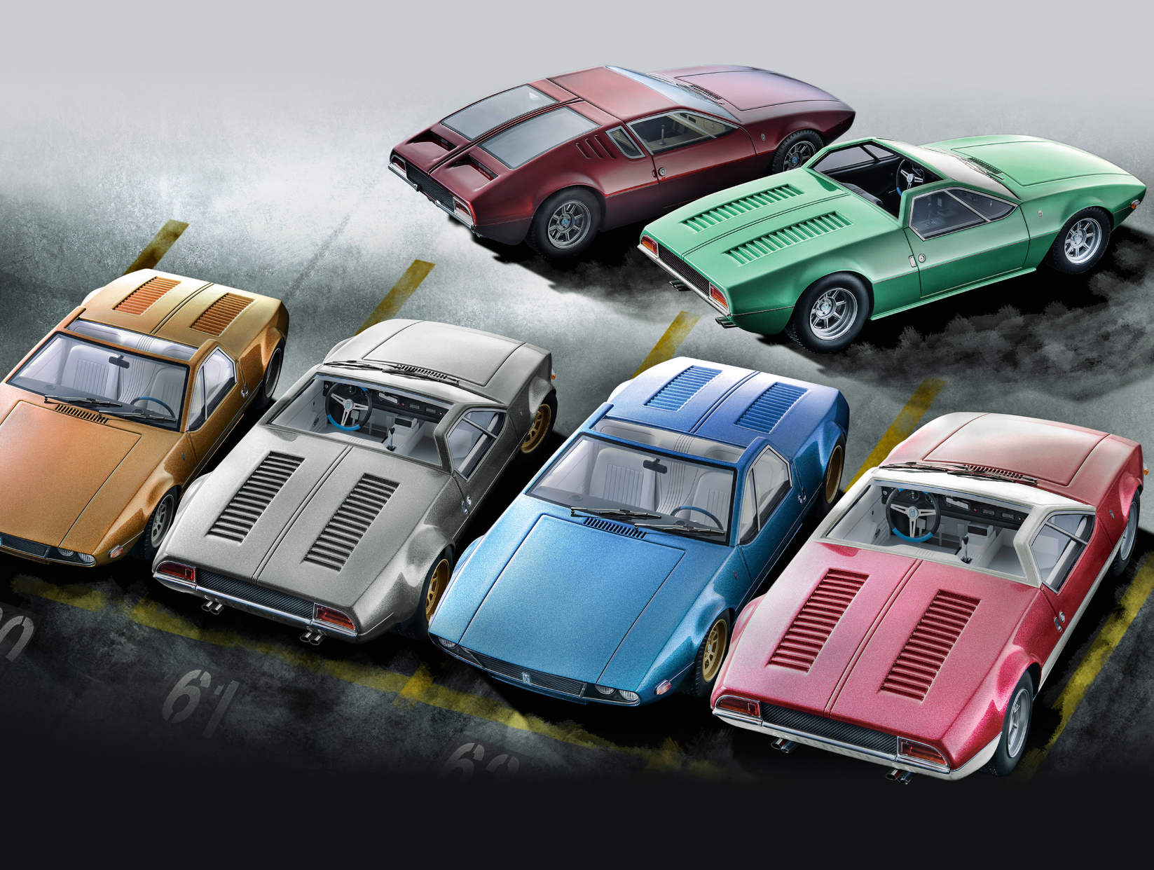 Tecnomodel 1:18 De Tomaso Mangusta Spyder Byggeår 1966 guld metallisk