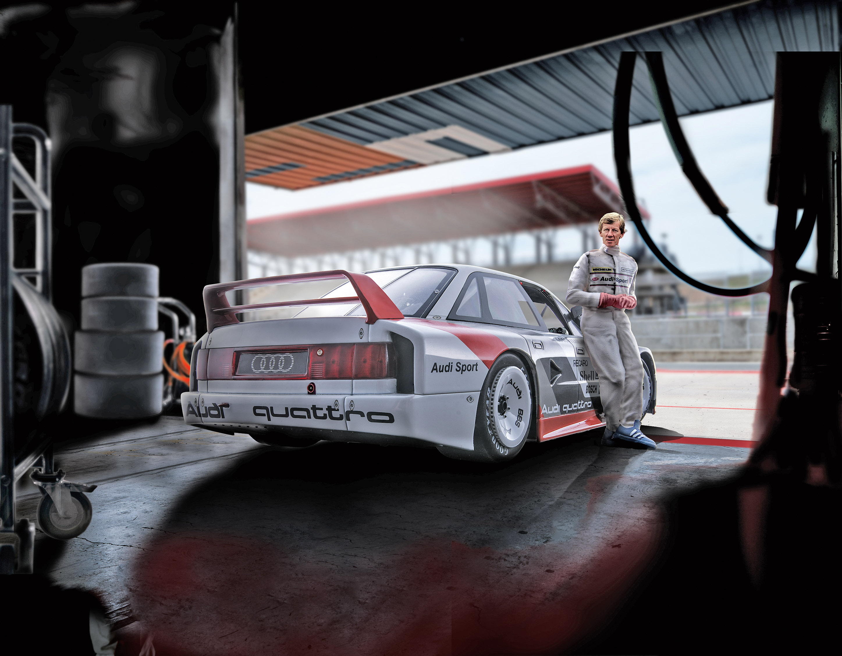 89 Audi 90 IMSA GTO Sieger Watkins Glen mit Röhrl-Figur in 1:18
