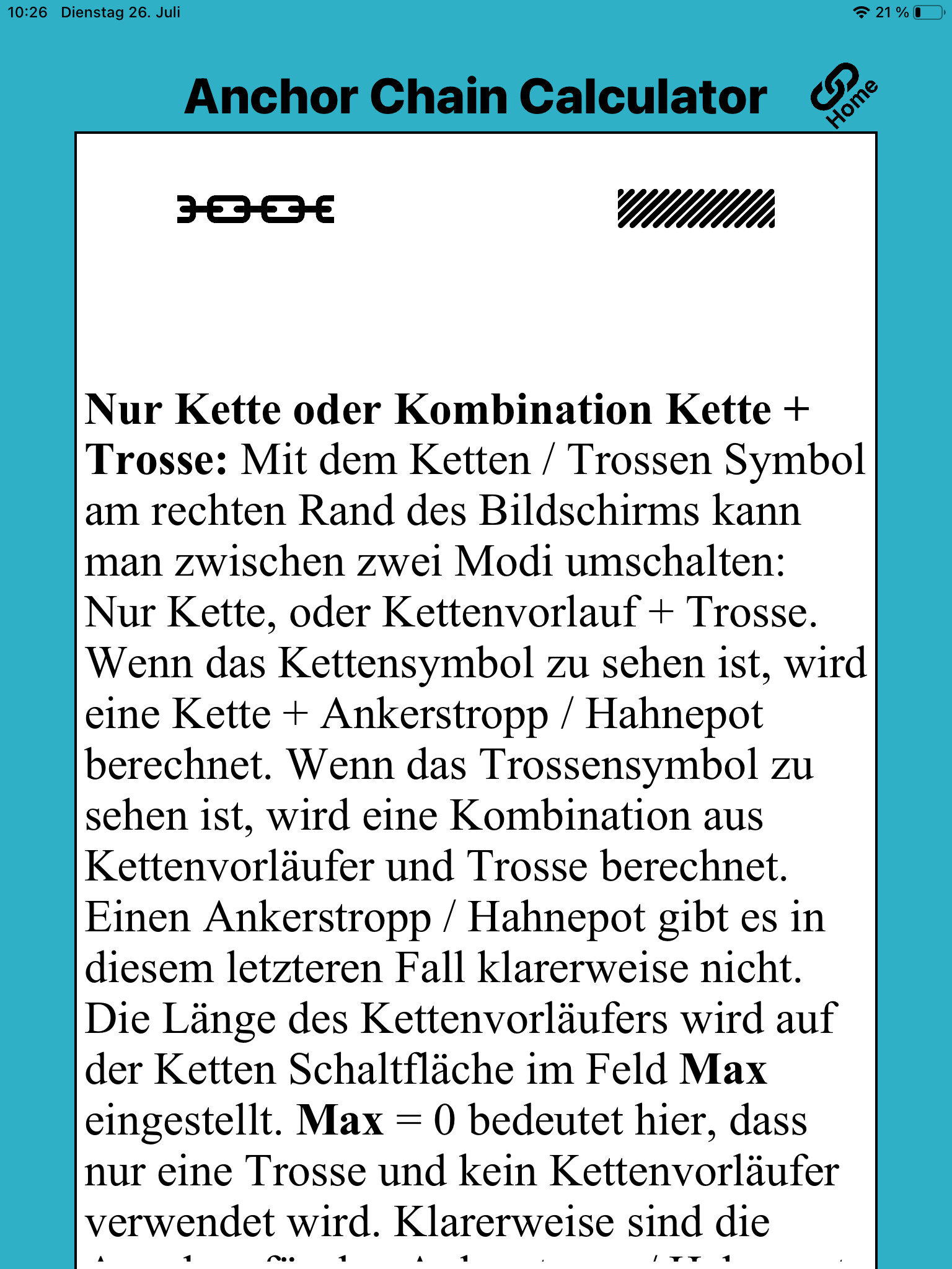 Seamanship: Anchor Chain Calculator: calculate the optimum chain length via  app - now also for anchor lines with chain lead