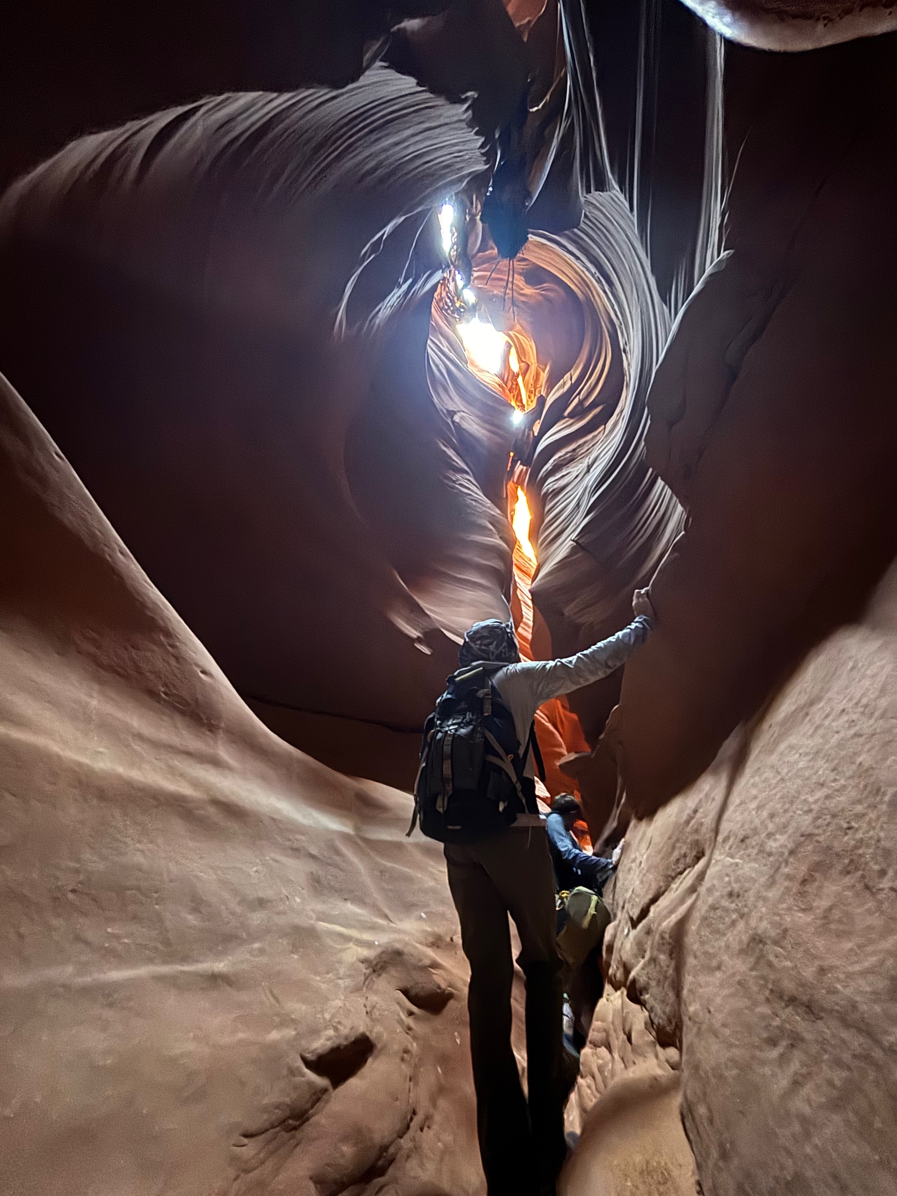 Moving through Blue John Canyon slot