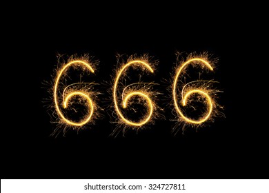 Sparkling digits 666 isolated on black background. Hell, death and satan symbol.