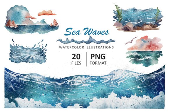 Sea Waves Watercolor Illustrations