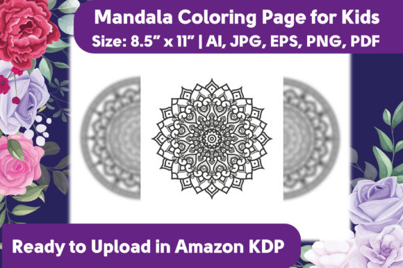 Mandala coloring page for kids with floral elements