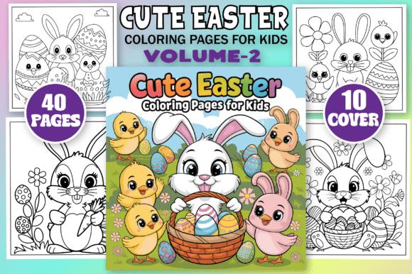 Cute Easter Coloring Book Cover with Bunnies and Chicks