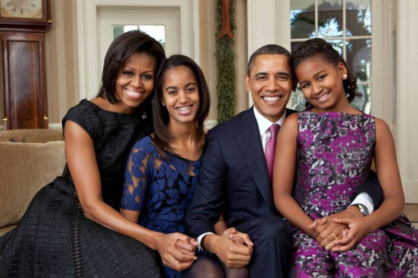 President Barack Obama, First Lady Michelle Obama, and their daughters, Sasha and Malia, sit for a family portrait in the Oval Office, Dec. 11, 2011. (Official White House Photo by Pete Souza) This official White House photograph is being made available only for publication by news organizations and/or for personal use printing by the subject(s) of the photograph. The photograph may not be manipulated in any way and may not be used in commercial or political materials, advertisements, emails, products, promotions that in any way suggests approval or endorsement of the President, the First Family, or the White House.E