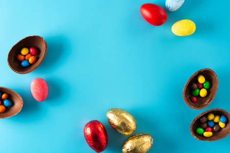 Easter eggs on blue bckground Stock Photo