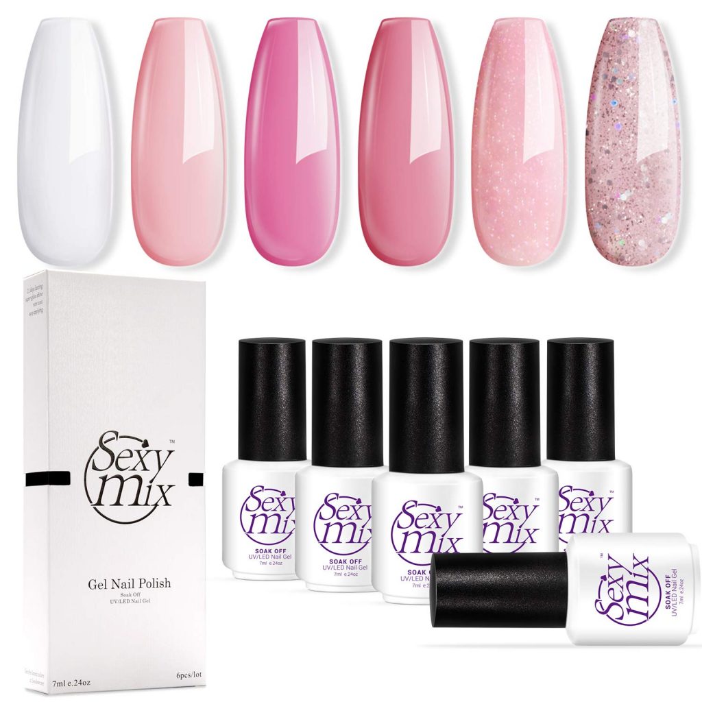 Gel Nail Polish for Nails, Soak Off UV Pink Gel Kit Required Gel Base Top Coat LED Nail Lamp