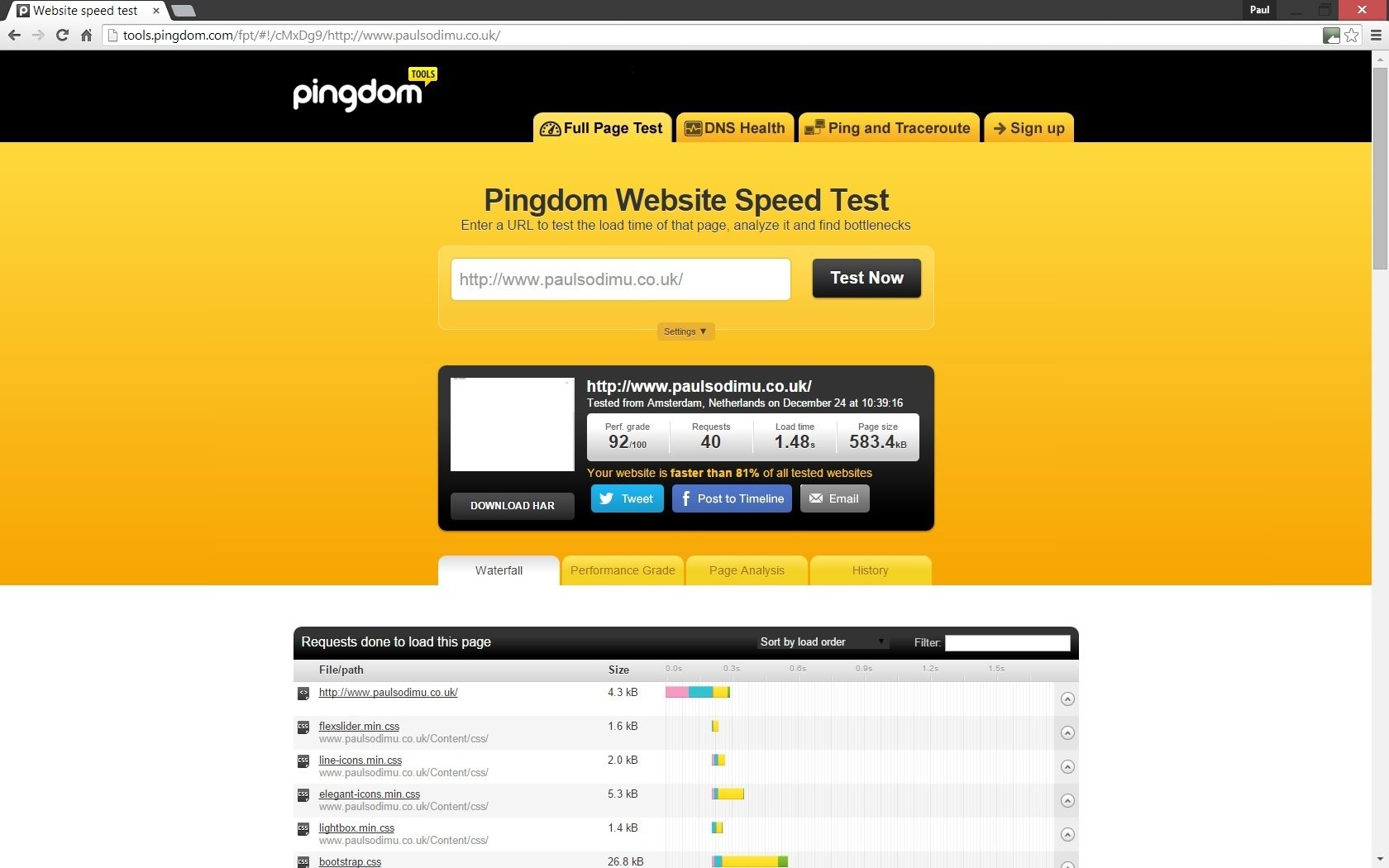 Pingdom's speed test Pingdom speed test