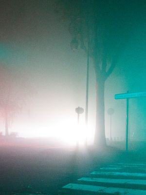 3am, outside,fog, grey,green,white