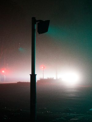 3am, fog,outside, black,grey,green,white,red