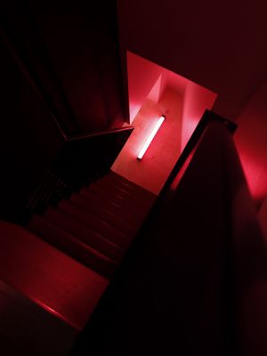 5pm, architecture,inside, black,red,white