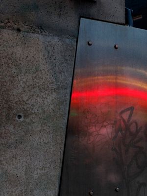 5pm, architecture,neon,outside, grey,red