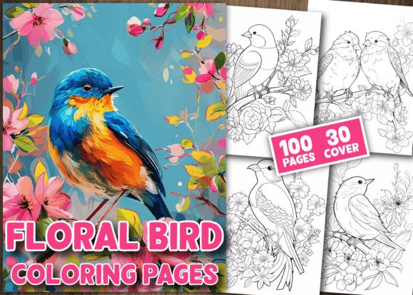 Floral Bird Coloring Pages Cover featuring vibrant blue and orange bird surrounded by intricate flowers