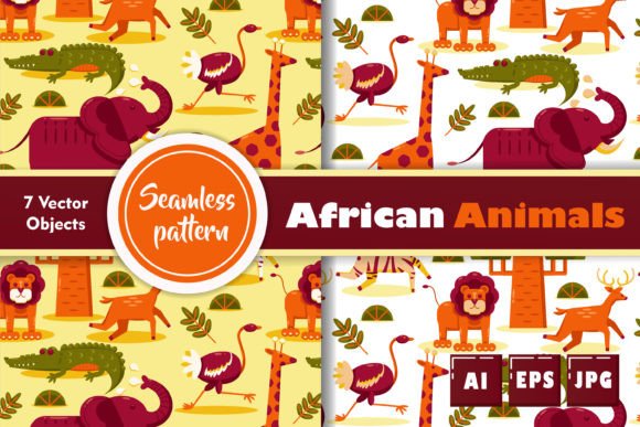 African Animals Seamless Pattern Coloring Design