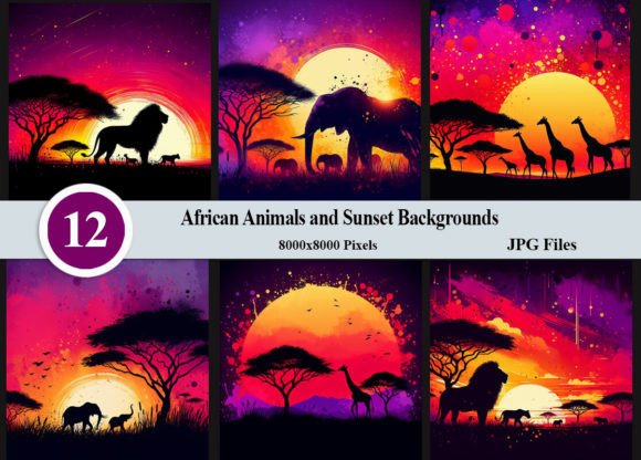 African Animals Sunset Silhouettes Coloring Pages