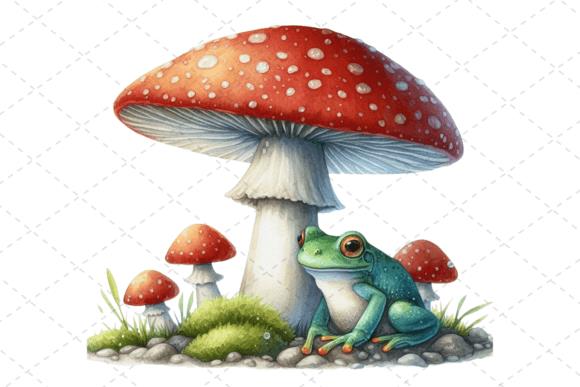 Whimsical Frog and Mushroom Watercolor Illustration