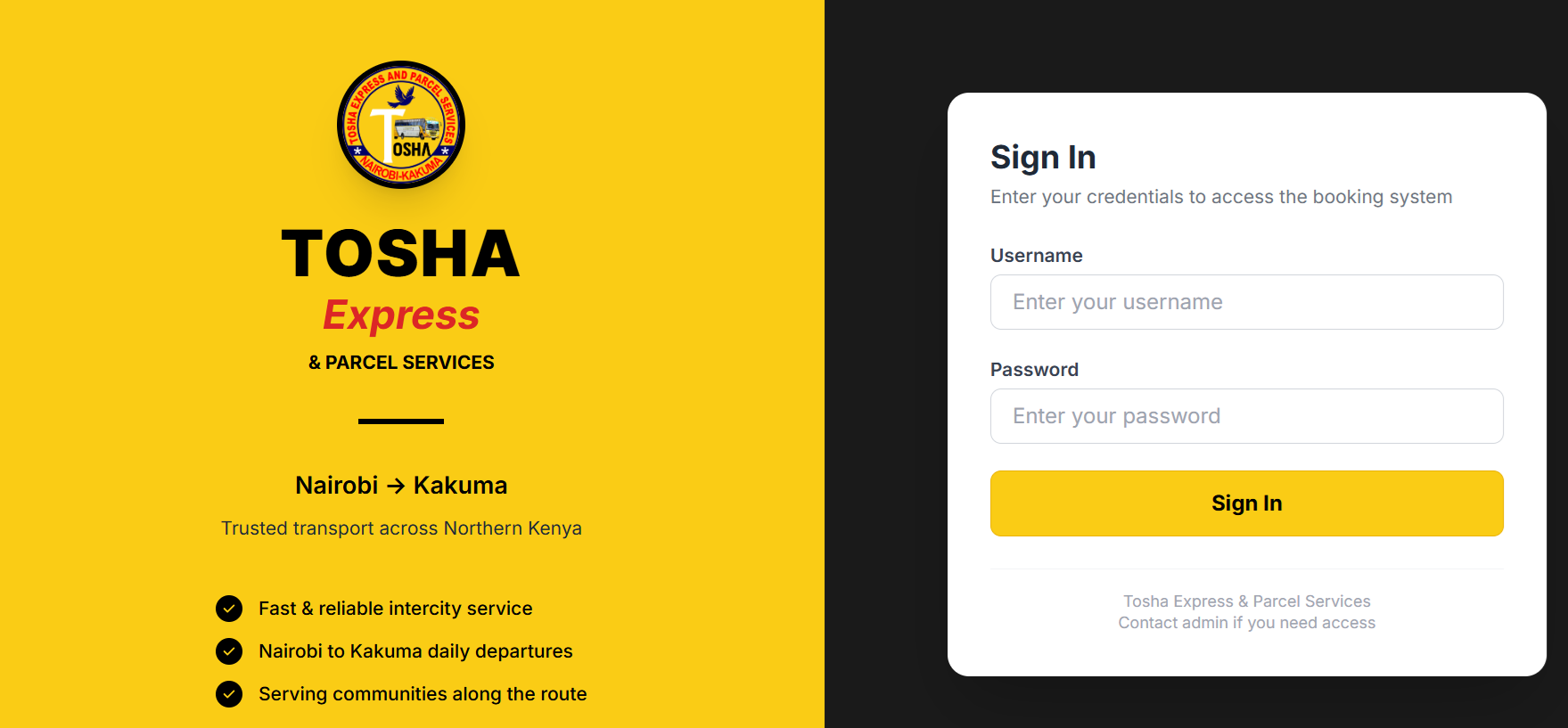 Tosha Bus Booking System