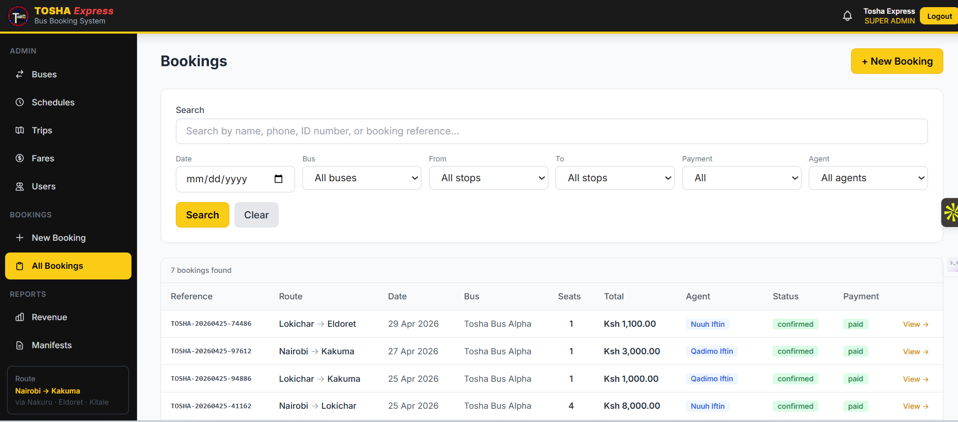 Tosha Bus Booking System