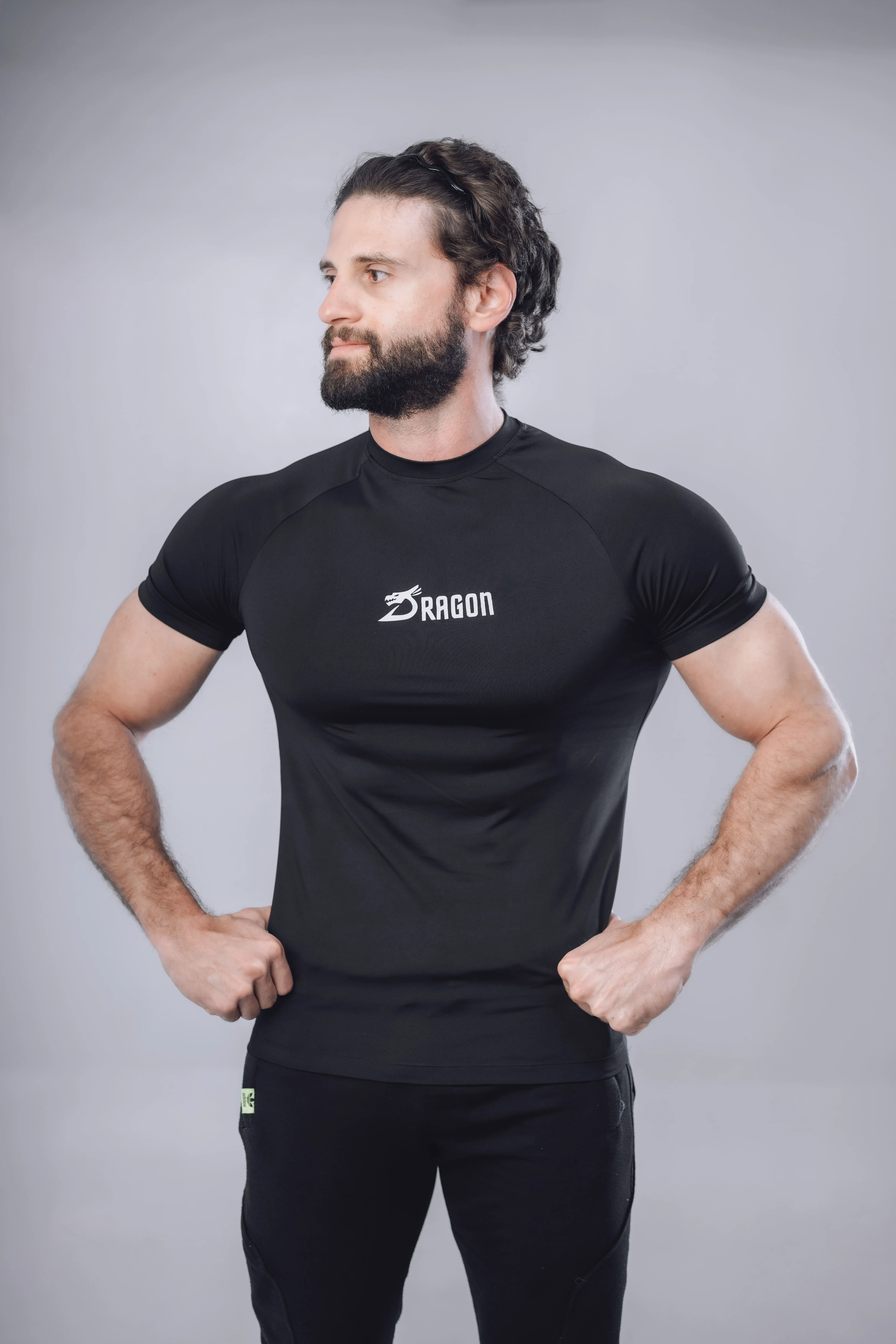 تيشيرت تمرين رجالي خامة بوليستر Compression - Dragon Black