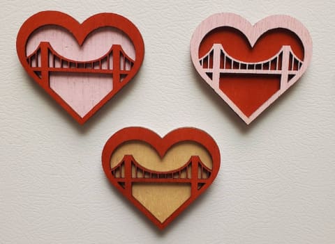 Heart SF Bridge Valentine's Day Fridge Magnet San Francisco Laser Cut Gift for that special someone. Golden Gate Bridge