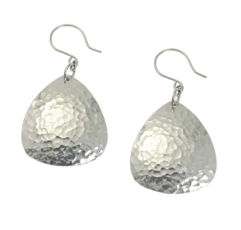 Hammered Aluminum Tear Drop Earrings - Silver Tone Dangle Earrings - Handmade Aluminum Jewelry for Women - 10th Anniversary Gifts