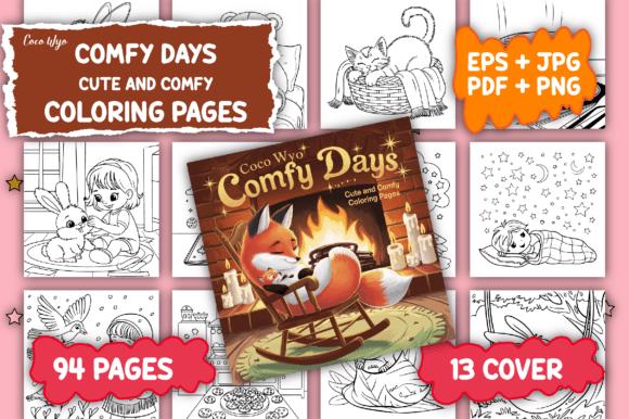 Comfy Days Coloring Book Cover - Cozy Fox Scene by Coco Wyo