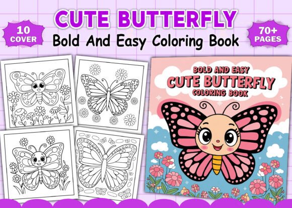 Cute Butterfly Coloring Book Cover and Sample Pages