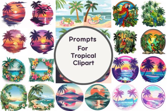 Tropical Clipart Collage Featuring Palm Trees, Beaches, and Flowers
