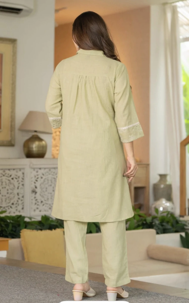 Cotton Embroidered Kurta Pant Set