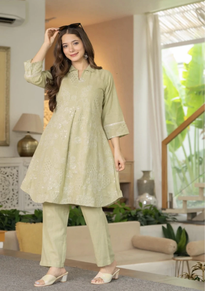 Cotton Embroidered Kurta Pant Set
