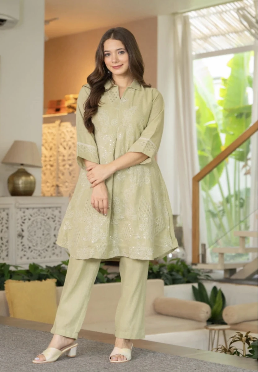 Cotton Embroidered Kurta Pant Set
