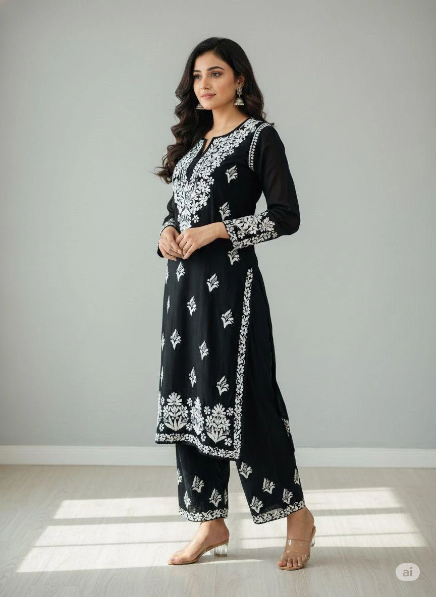 Lucknowi Black and White Chikankari Suit_B&W