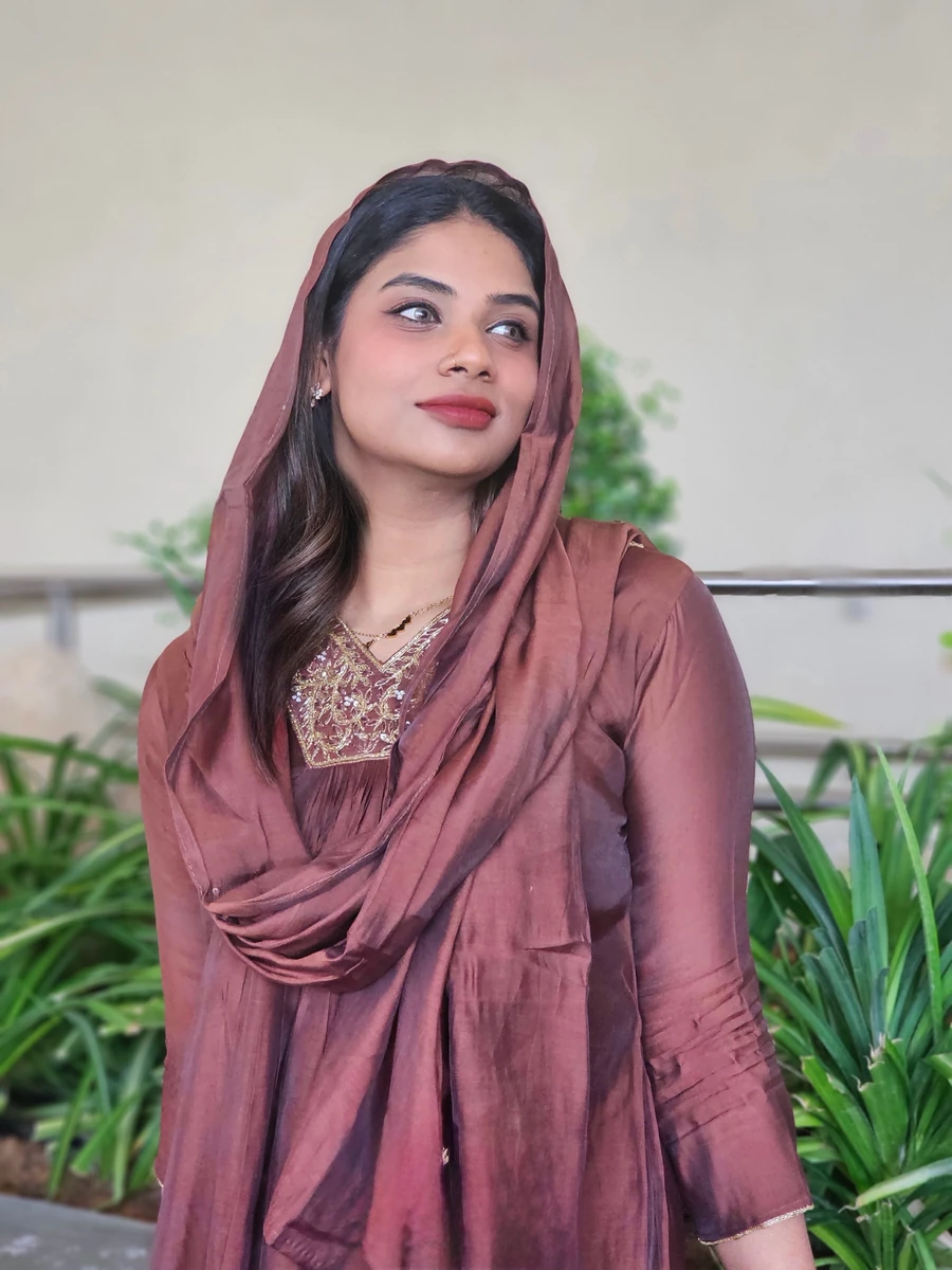 Mulchanderi Salwar Suit Coffee Brown