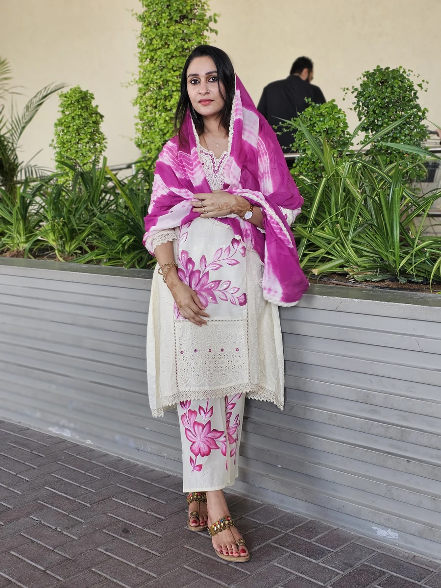 Pink blush 3 PC Pakistani Cotton Schiffli