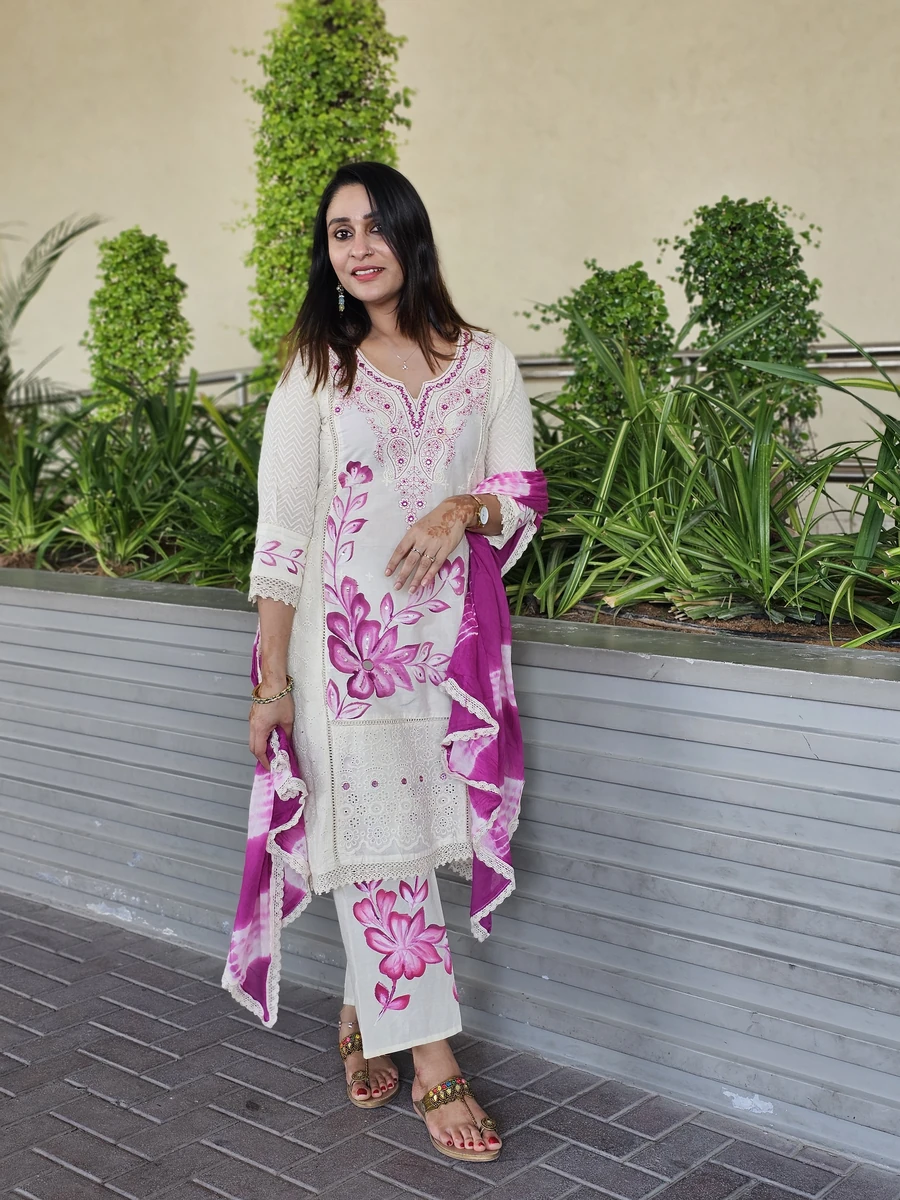 Pink blush 3 PC Pakistani Cotton Schiffli