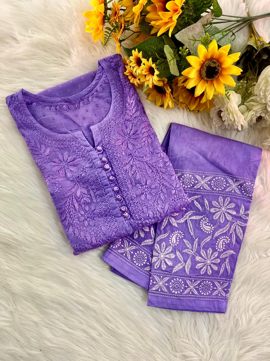 Premium Chikankari Pure Cotton 3-Piece Suit_Lavender