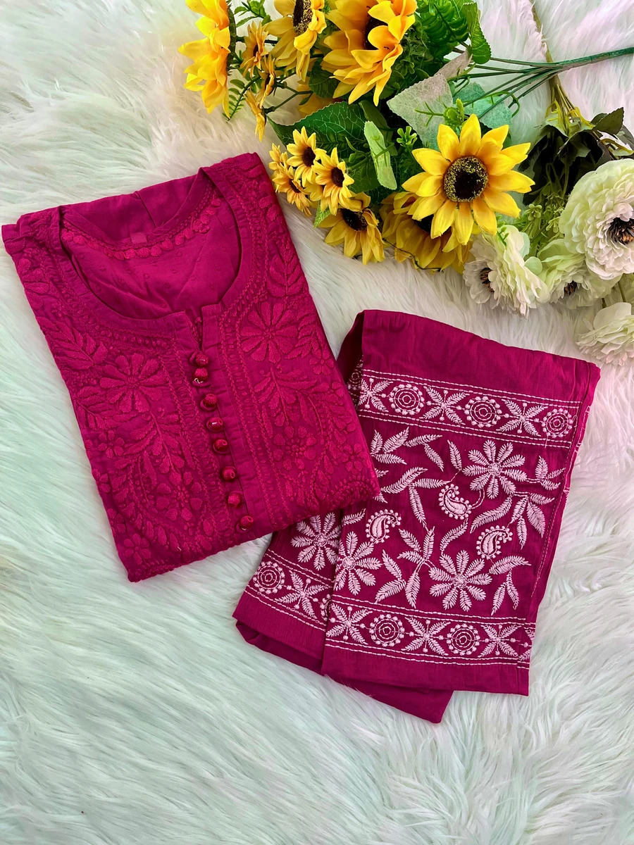 Premium Chikankari Pure Cotton 3-Piece Suit_Maroon