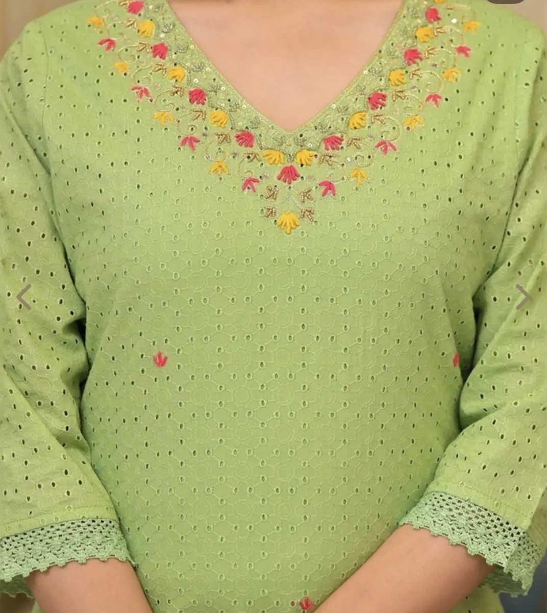 Zari Threadwork Cotton Schiffli Kurta