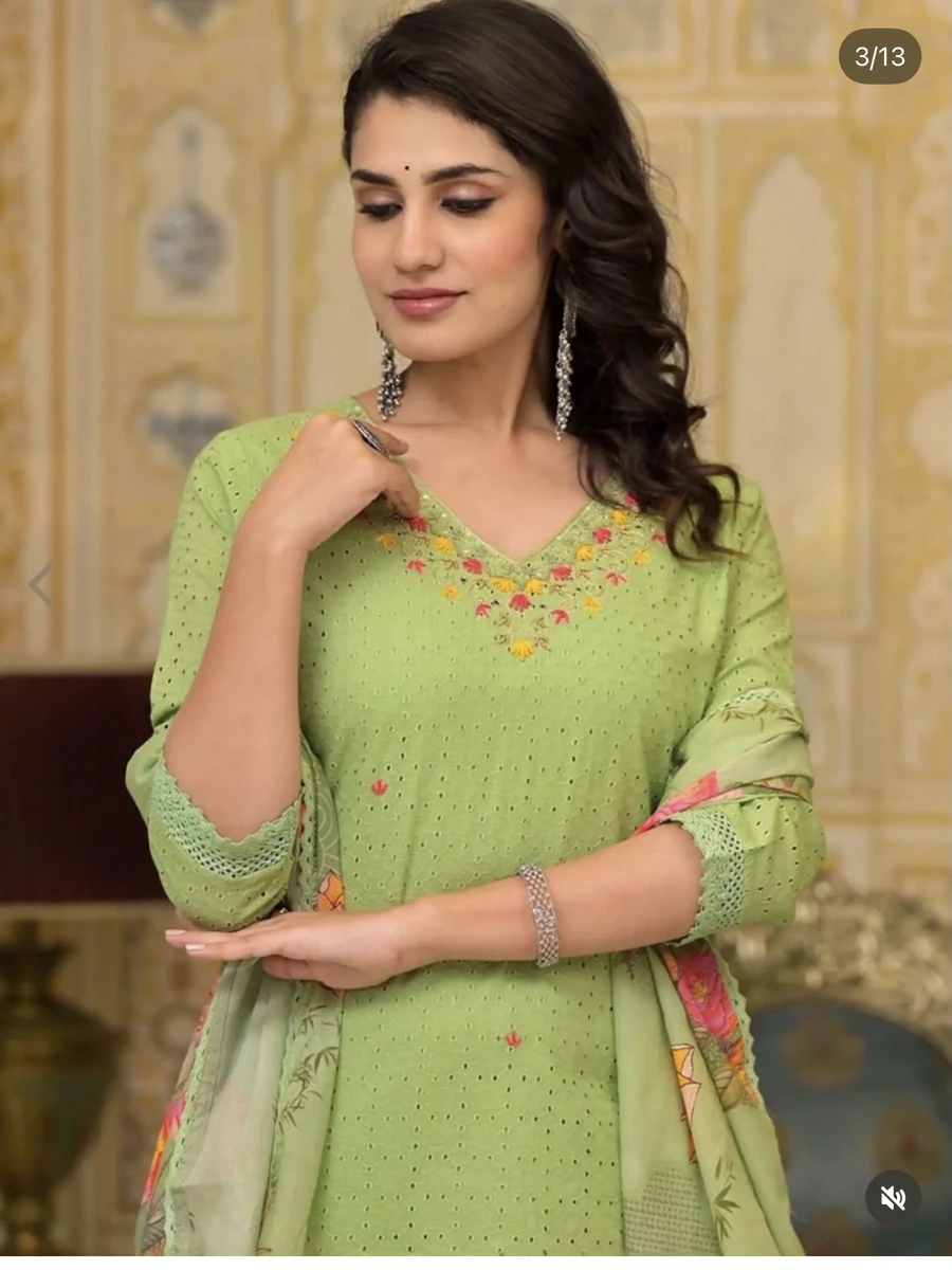 Zari Threadwork Cotton Schiffli Kurta