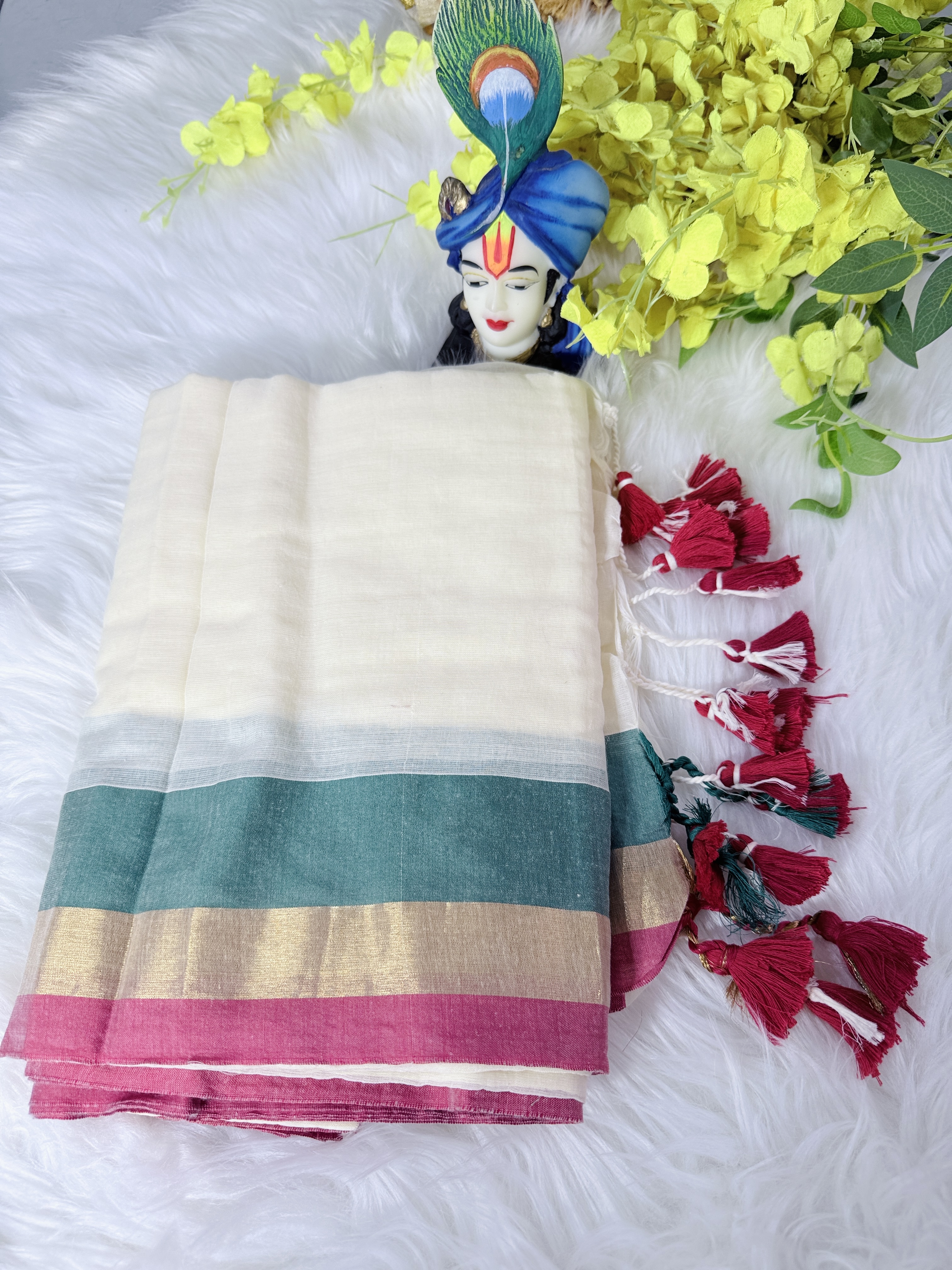 MUL COTTON RED AND GREEN  BORDER