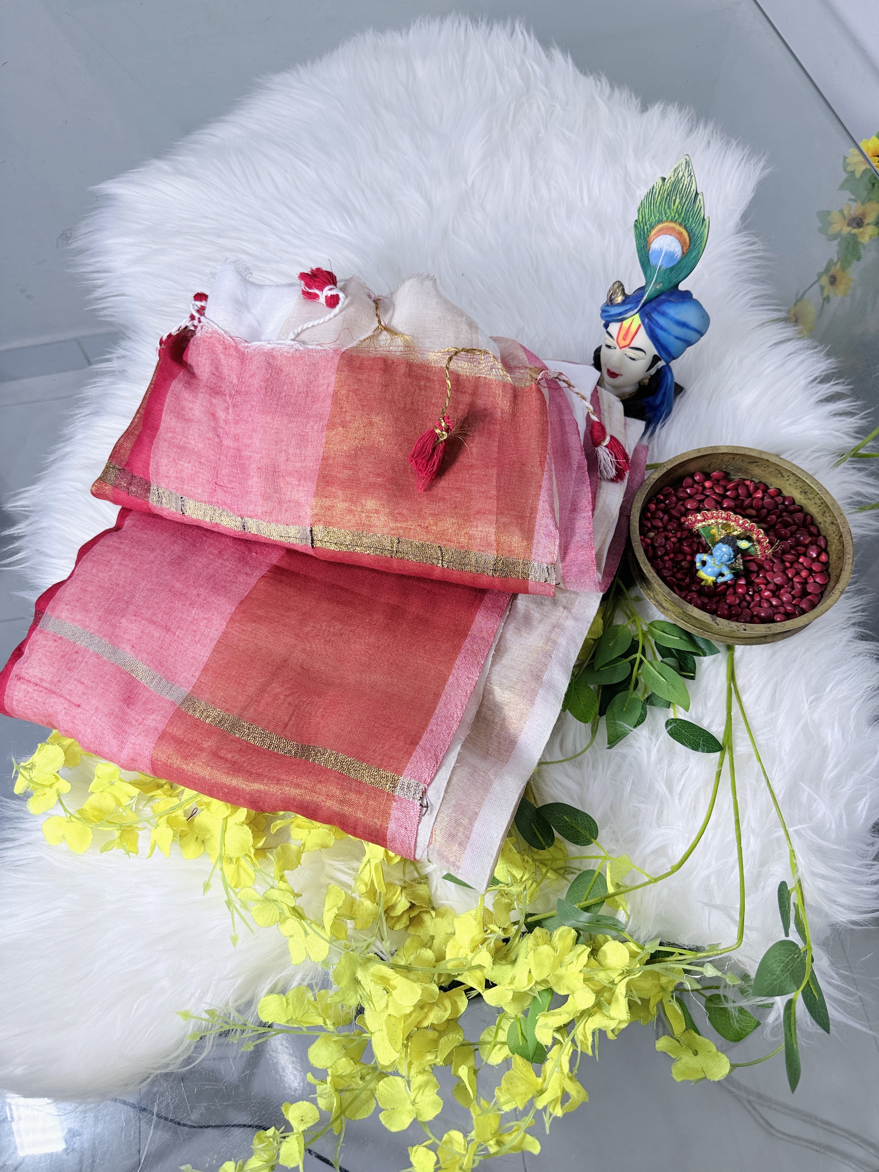 MUL COTTON WHITE&RED